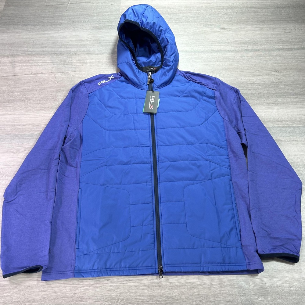 RLX Ralph Lauren Jacket Mens XL Blue Hooded Full Zip Golf Insulated Hybrid Warm